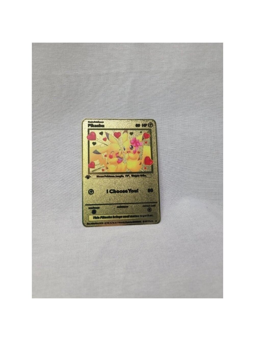 Pikachu I Choose You Love Heart Valentine Gold Metal Card- Brand new